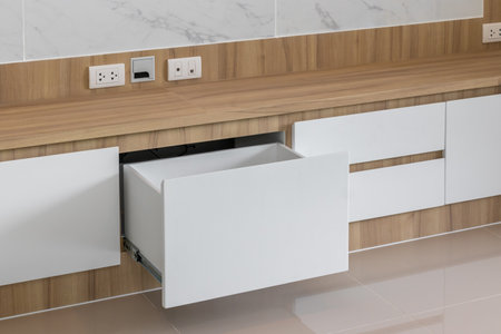 Close up of cabinets wood in houseの写真素材