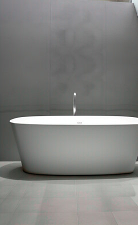 Bathtub in modern bathroom, closeup of photo with selective focusの写真素材
