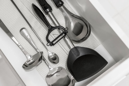 Kitchen drawers for storing equipmentの写真素材