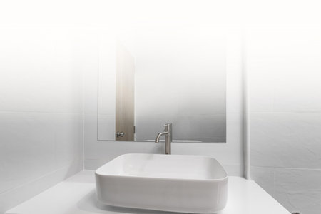 Clean sink with white light, concept of cleanliness and hygiene in the home.の写真素材