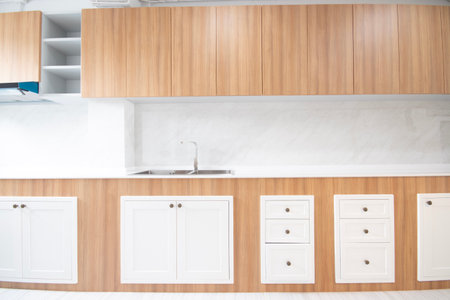 white clean kitchen counter for cooking in houseの写真素材