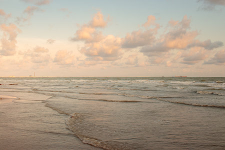orange sunset evening beach at Thailandの写真素材