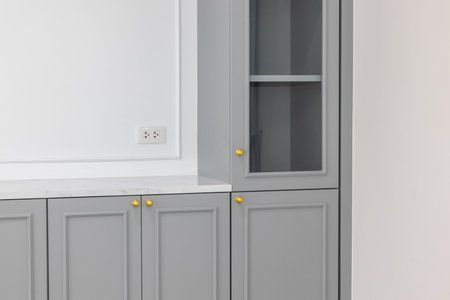 Gray modern wooden cabinet interiorの写真素材