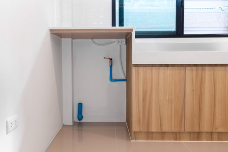 Modern wooden cabinet in the houseの写真素材