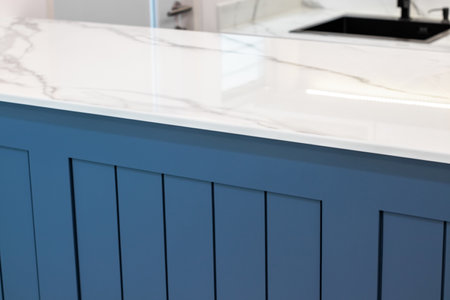 Modern Blue Kitchen in house interiorの写真素材