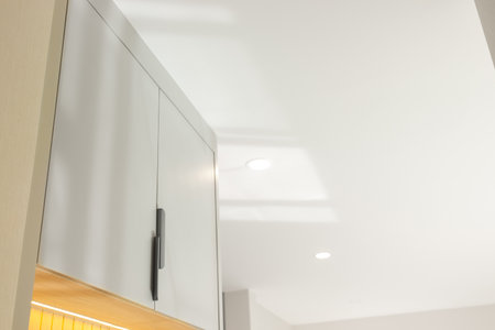 white modern wooden cabinet in houseの写真素材