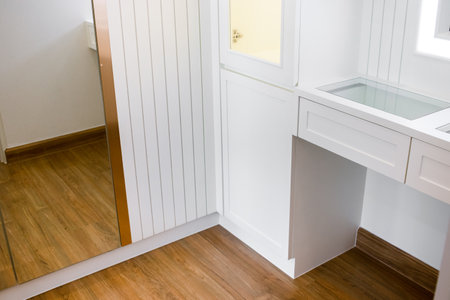 Luxurious white and gold wooden cabinetの写真素材