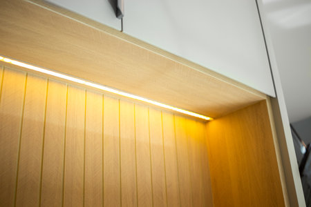 white modern wooden cabinet in houseの写真素材