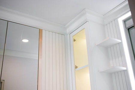 Luxurious white and gold wooden cabinetの写真素材