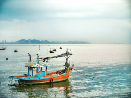 Thai or Southeast Asian style fishing boatsの写真素材