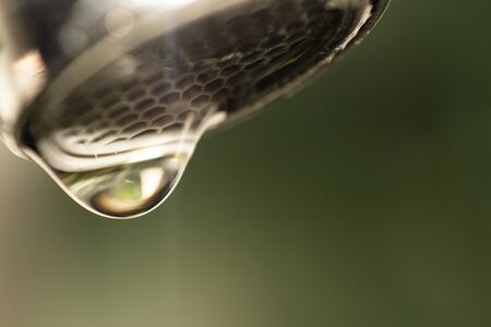 Kitchen faucet with drop water saving macroの写真素材