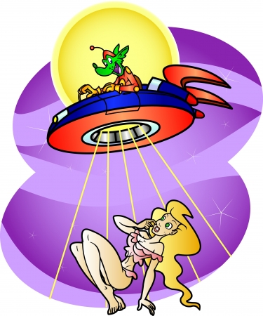 Alien abduction riffing off of the classic cartoons featuring  wolves  attempting to pick up pretty women のイラスト素材