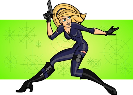 An editable vector cartoon of a beautiful female spy who is ready for action.のイラスト素材