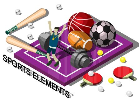illustration of info graphic sports equipment concept in isometric graphicのイラスト素材