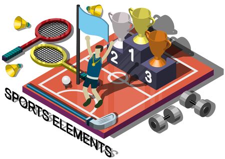 illustration of info graphic sports equipment concept in isometric graphicのイラスト素材