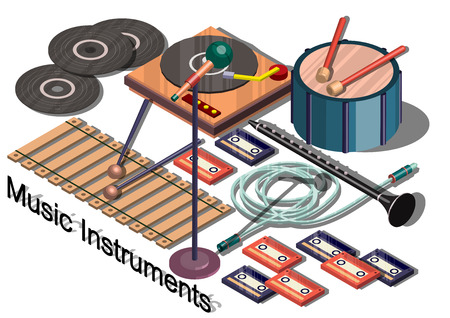 illustration of info graphic music instruments concept in isometric graphicのイラスト素材