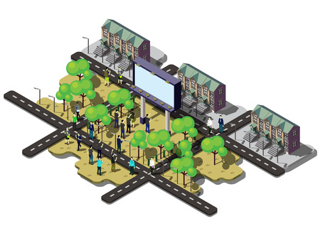 illustration of info graphic billboard urban city concept in isometric graphicのイラスト素材