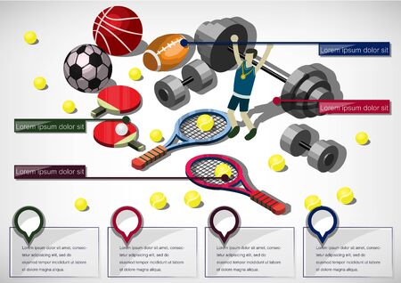 illustration of info graphic sports equipment concept in isometric graphicのイラスト素材