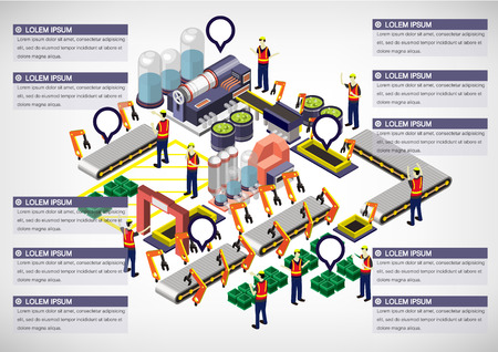 illustration of info graphic factory equipment concept in isometric 3D graphicのイラスト素材