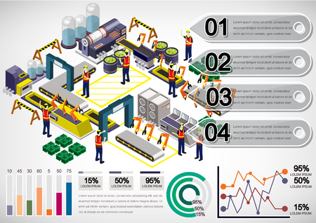 illustration of info graphic factory equipment concept in isometric 3D graphicのイラスト素材