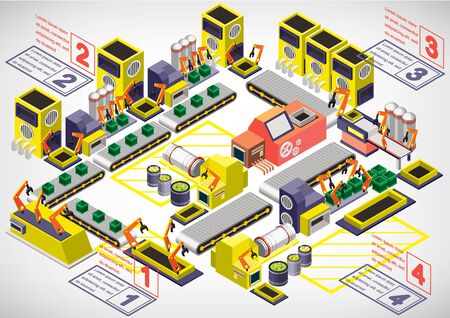 illustration of info graphic factory equipment concept in isometric 3D graphicのイラスト素材