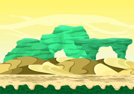 Seamless cartoon vector desert background with separated layers for game and animation, game design assetのイラスト素材