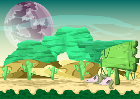 Seamless cartoon vector desert background with separated layers for game and animation, game design assetのイラスト素材