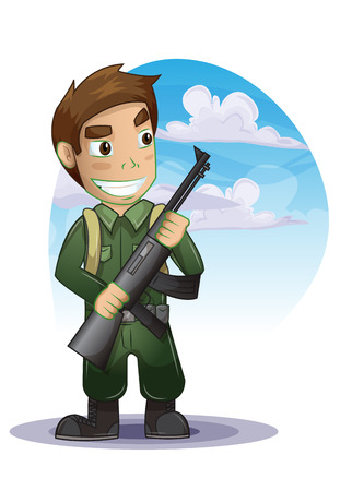 Soldier cartoon with separated layers for game and animation, game design assetのイラスト素材
