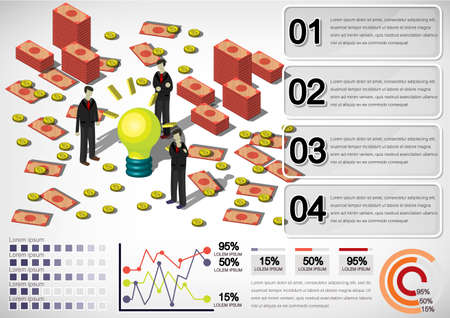 illustration of info graphic money equipment concept in isometric 3D graphicのイラスト素材