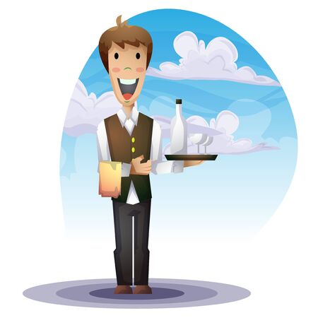 waiter cartoon with separated layers for game and animation, game design assetのイラスト素材