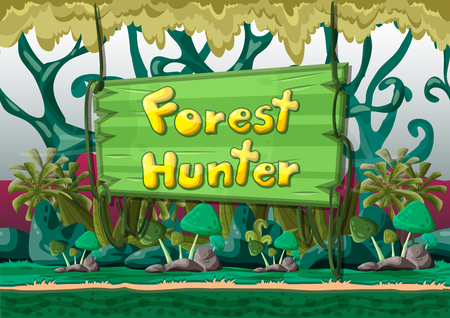 Cartoon vector landscape with separated layers for game and animation, game design assetのイラスト素材