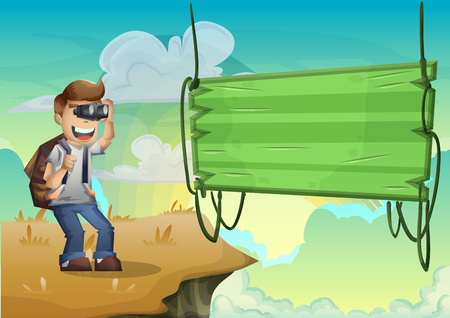 Cartoon vector landscape on the theme of adventures and outdoor recreation with separated layersのイラスト素材