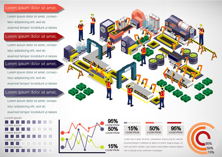 illustration of info graphic factory equipment concept in isometric 3D graphicのイラスト素材