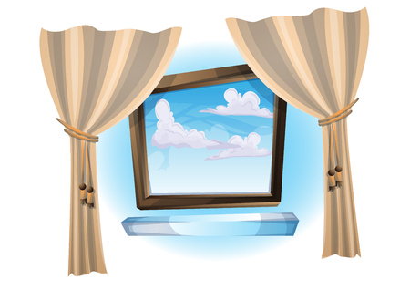 cartoon vector illustration window open landscape view with separated layersのイラスト素材