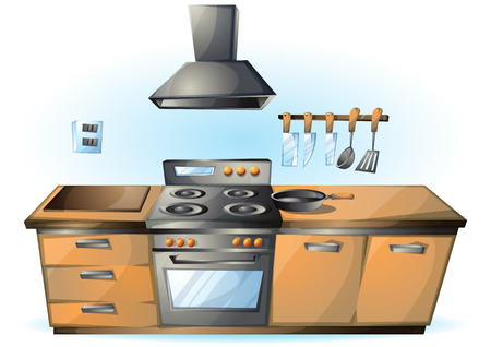 cartoon vector illustration cartoon stove Kitchen objects with separated layersのイラスト素材