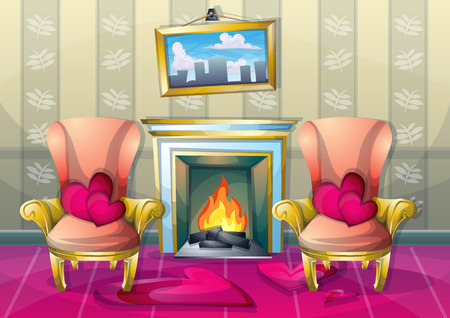 cartoon vector illustration interior valentine room with separated layers in 2d graphicのイラスト素材