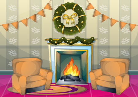 cartoon vector illustration interior Christmas room with separated layers in 2d graphicのイラスト素材