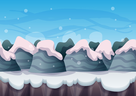 cartoon vector snow landscape with separated layers for game and animation, game design assetのイラスト素材