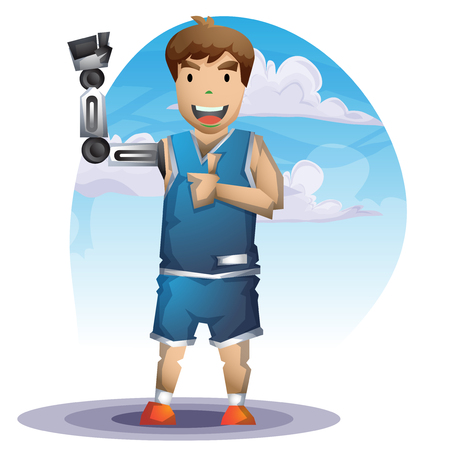 Cartoon vector man with Prostheses hand with separated layers for game and animation, game design assetのイラスト素材