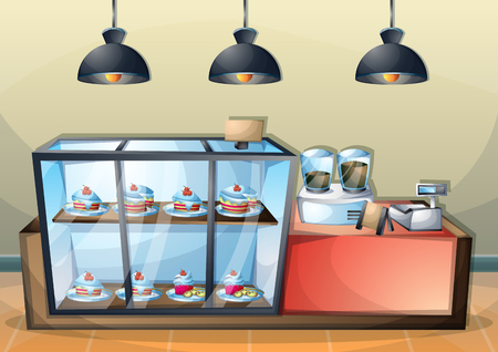 cartoon vector illustration interior cafe room with separated layers in 2d graphicのイラスト素材
