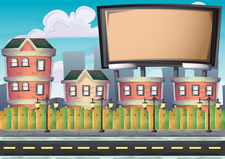 cartoon vector urban billboard with separated layers for game and animation, game design assetのイラスト素材