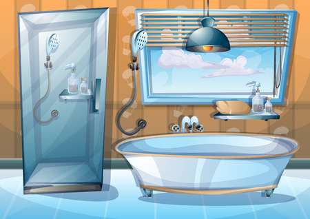 cartoon vector illustration interior bathroom with separated layersのイラスト素材