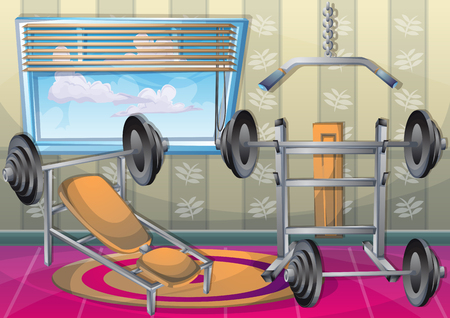cartoon vector illustration interior fitness room with separated layers in 2d graphicのイラスト素材