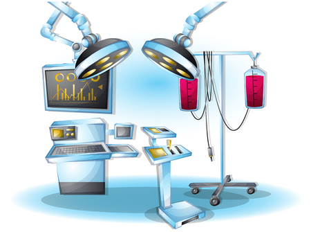 cartoon vector illustration interior surgery operation room with separated layers in 2d graphicのイラスト素材