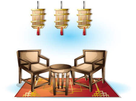 cartoon vector illustration interior chinese room with separated layers in 2d graphicのイラスト素材