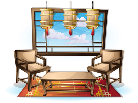 cartoon vector illustration interior chinese room with separated layers in 2d graphicのイラスト素材