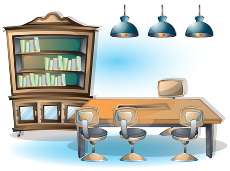 cartoon vector illustration interior library room with separated layers in 2d graphicのイラスト素材