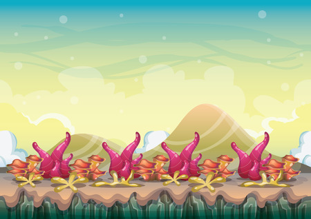 cartoon vector nature landscape background with separated layers for game art and animation game design asset in 2d graphicのイラスト素材
