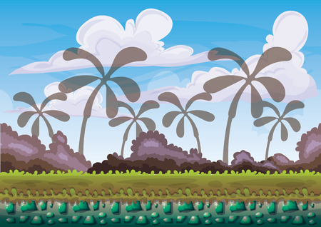 cartoon vector nature landscape background with separated layers for game art and animation game design asset in 2d graphicのイラスト素材