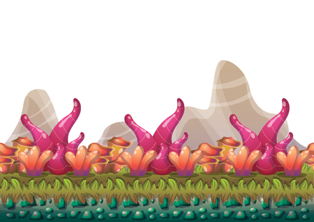 cartoon vector nature landscape background with separated layers for game art and animation game design asset in 2d graphicのイラスト素材